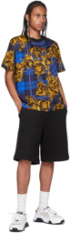 Versace Jeans Couture Blue & Gold Tartan Baroque Print T-Shirt