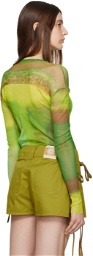 Paula Canovas Del Vas Green Semi-Sheer Long Sleeve T-Shirt