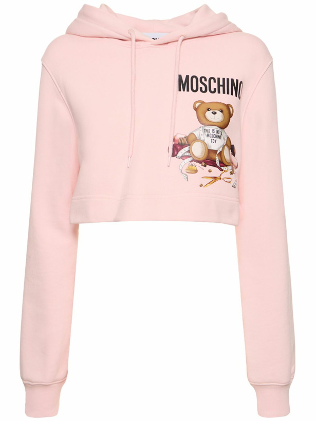 Photo: MOSCHINO - Logo Printed Cotton Jersey Crop Hoodie