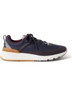 BRUNELLO CUCINELLI - Leather-Trimmed Mesh and Canvas Sneakers - Blue