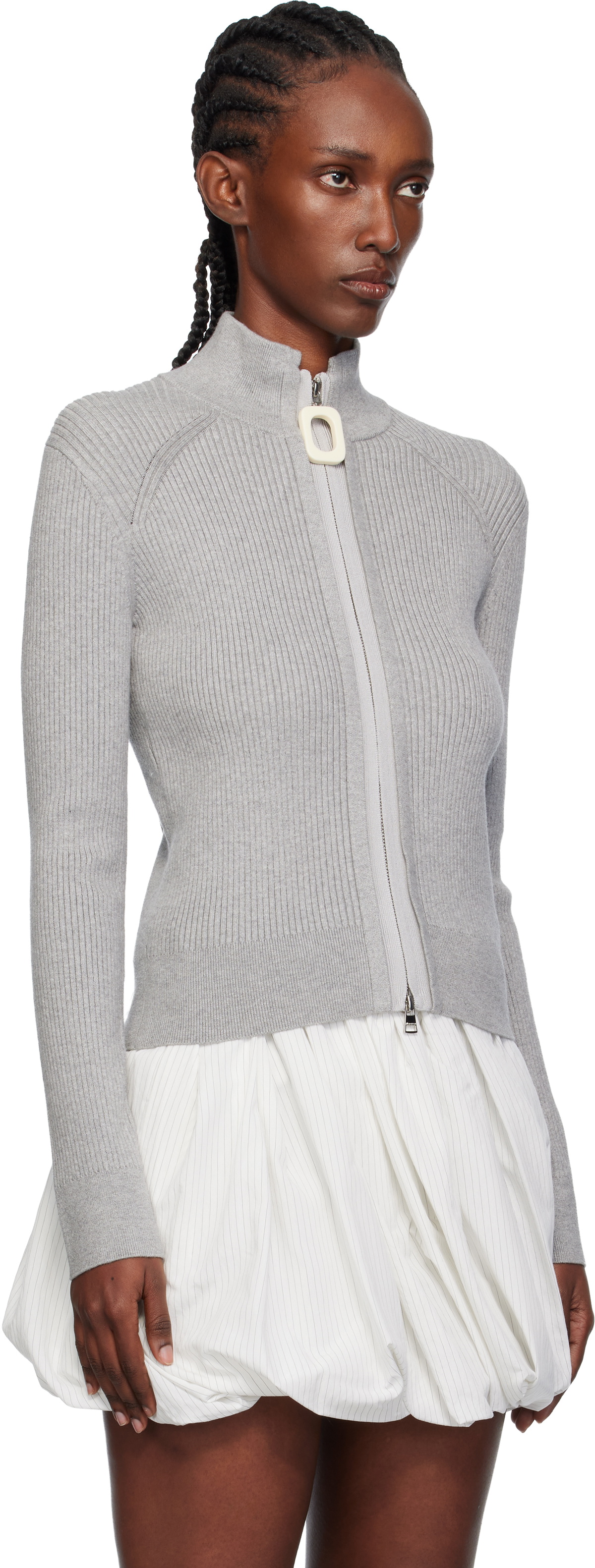 JW Anderson Gray Fitted Zip Up Sweater