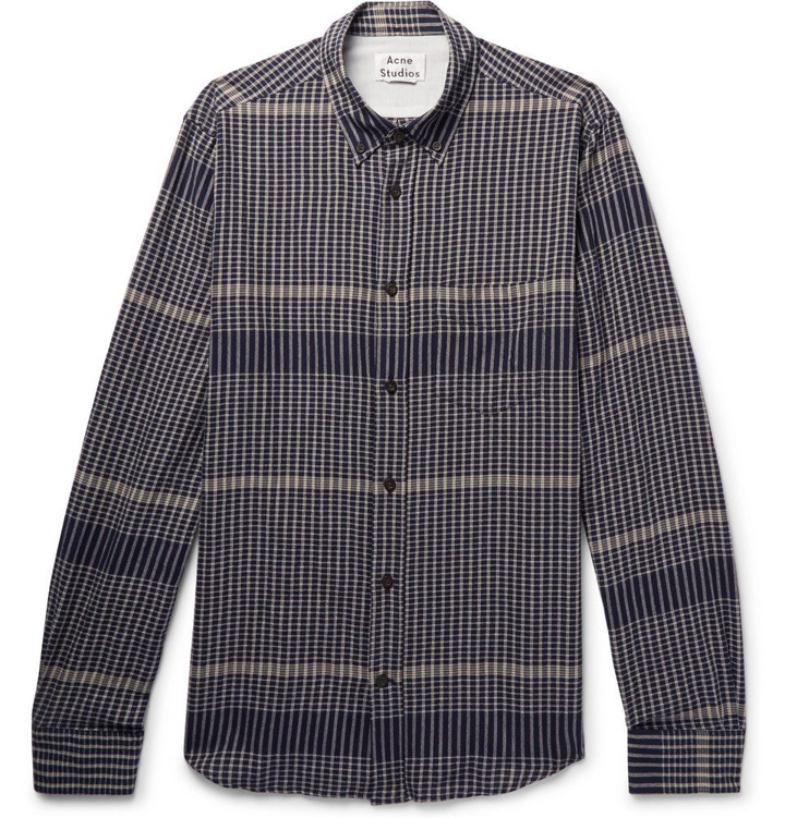 Photo: Acne Studios - Isherwood Slim-Fit Checked Stretch-Cotton Shirt - Men - Storm blue