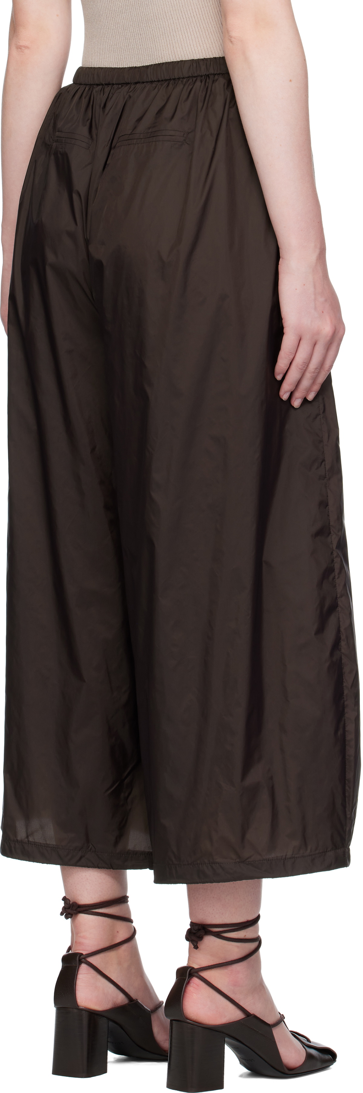 AMOMENTO Brown Nylon Shirring Lounge Pants