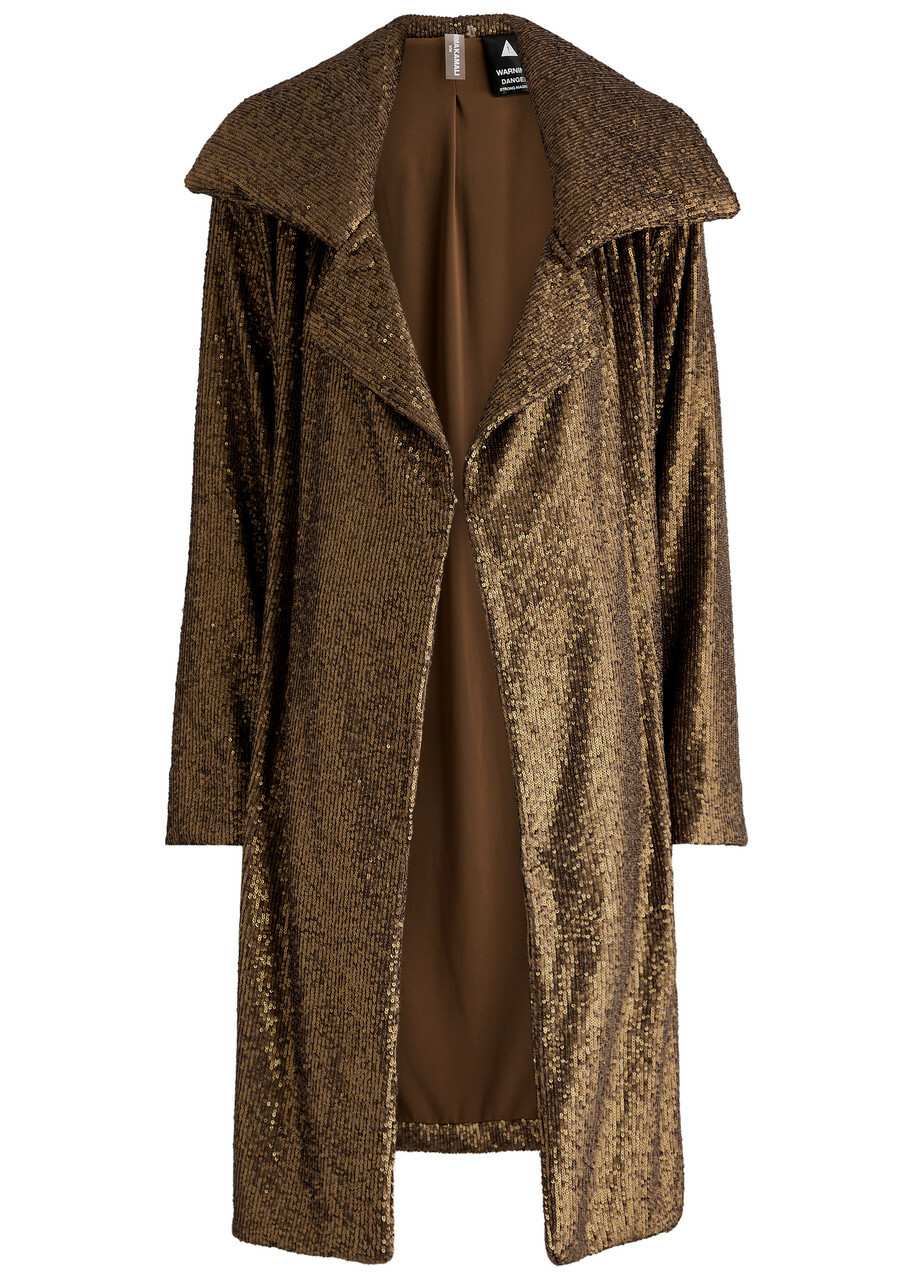 Norma Kamali Sequin-embellished Stretch-tulle Coat Bronze