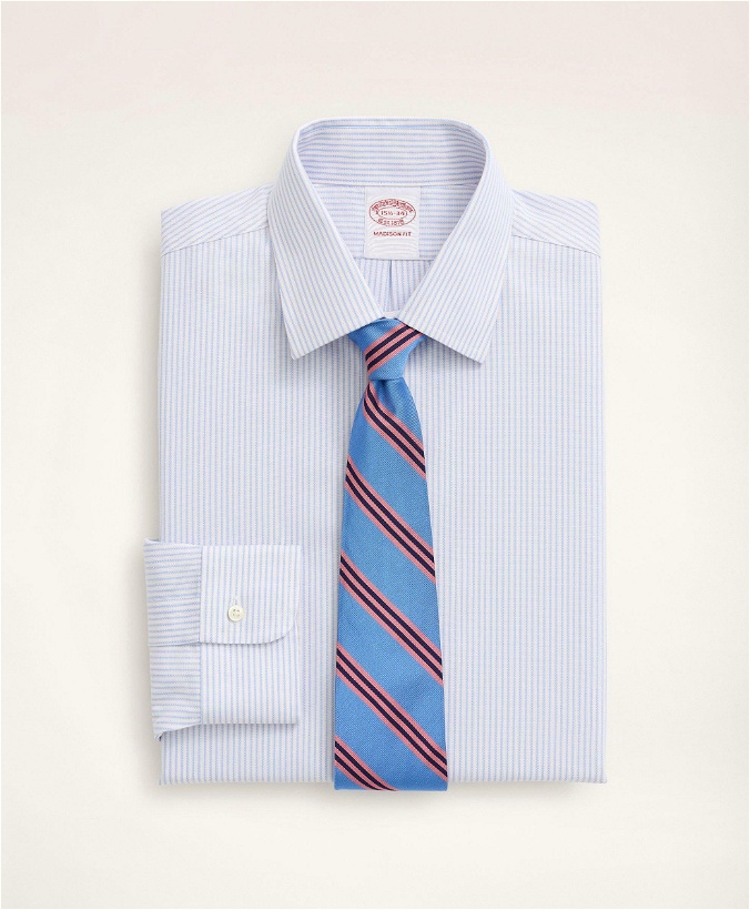 Photo: Brooks Brothers Men's Stretch Madison Relaxed-Fit Dress Shirt, Non-Iron Royal Oxford Ainsley Collar Stripe | Blue