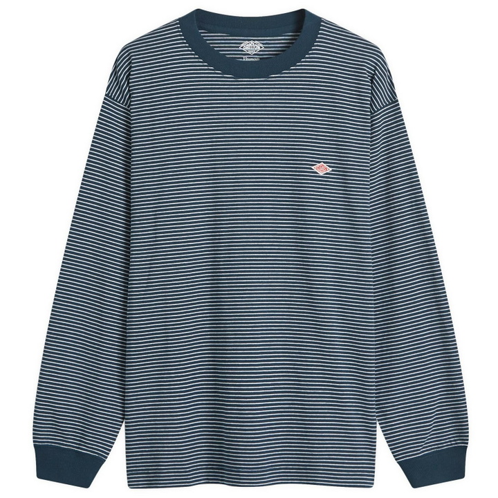 Photo: Danton Men's Long Sleeve Stripe Logo T-Shirt in Green/White