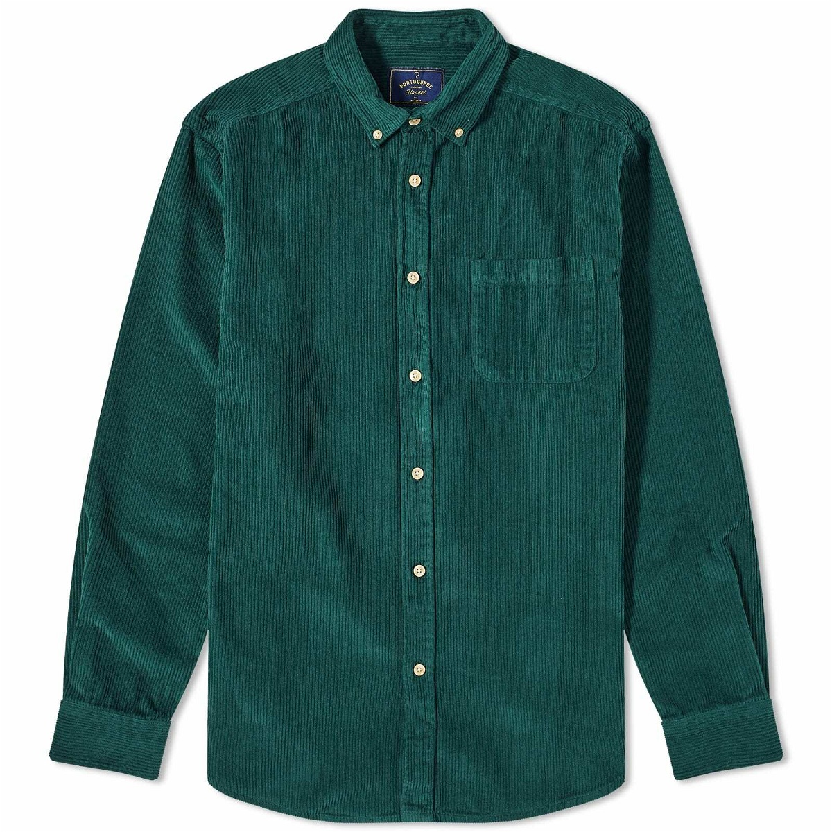 Photo: Portuguese Flannel Men's Lobo Button Down Corduroy Shirt in Green