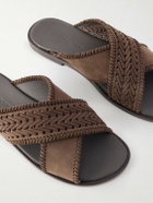 Manolo Blahnik - Tex Nubuck-Trimmed Leather Sandals - Brown