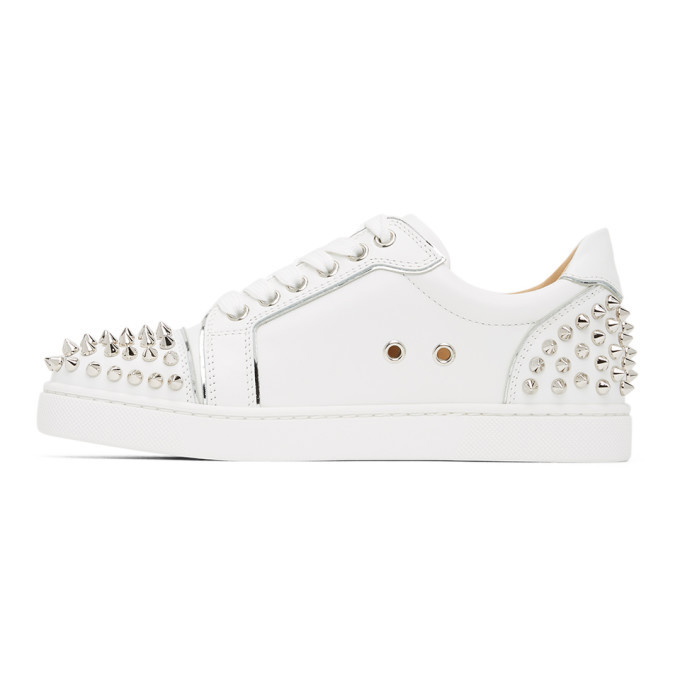 Christian Louboutin White Leather Vierissima Spikes Sneakers Size 37.5