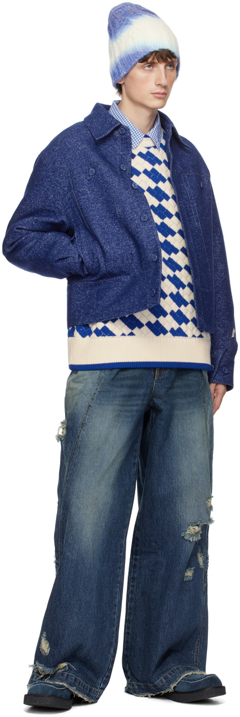 【 ADERERROR 】★Tenit jumper ADER error White & Blue Tenit Sweater ADER error