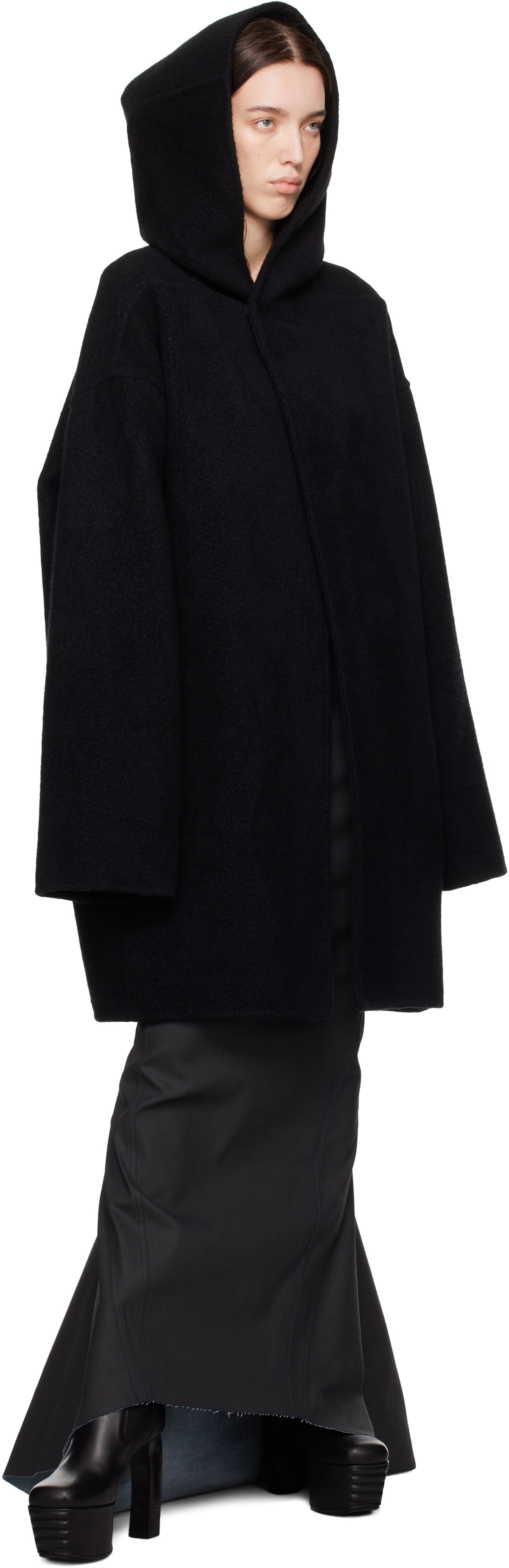 Rick Owens Black Porterville Hooded Robe Coat Rick Owens