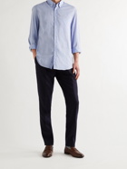 BRUNELLO CUCINELLI - Button-Down Collar Herringbone Cotton Shirt - Blue