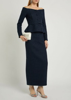 Roland Mouret Ceremony Metallized Bouclé Midi Skirt Navy