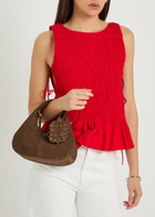 Ganni Hobo Mini Logo Suede top Handle bag - Brown - One Size