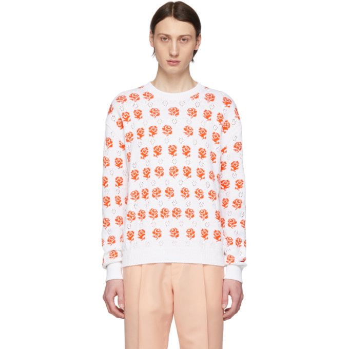 Photo: Kenzo White and Orange Rose Crewneck Sweater