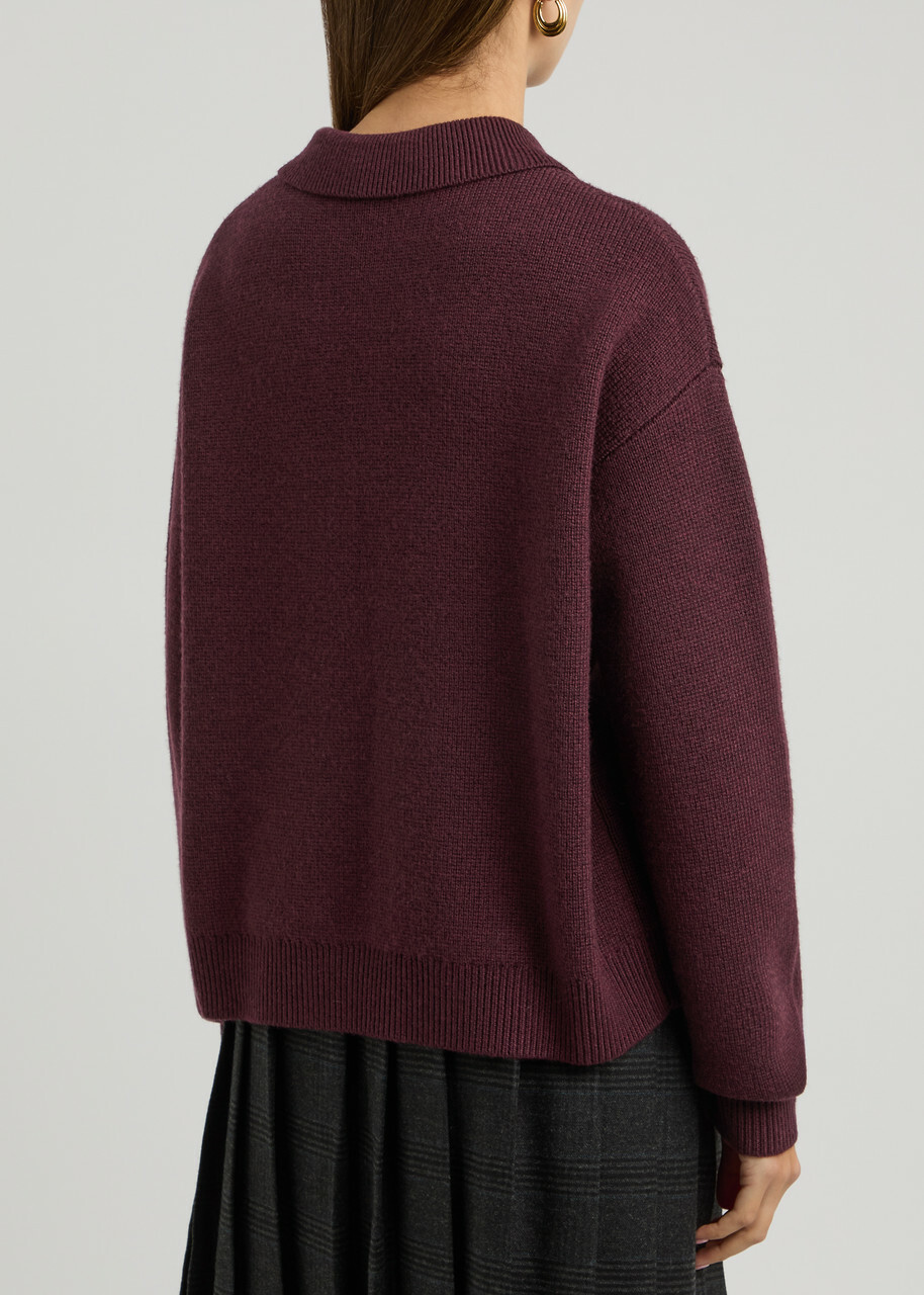 Remain BY Birger Christensen Wool Polo Jumper Dark Red
