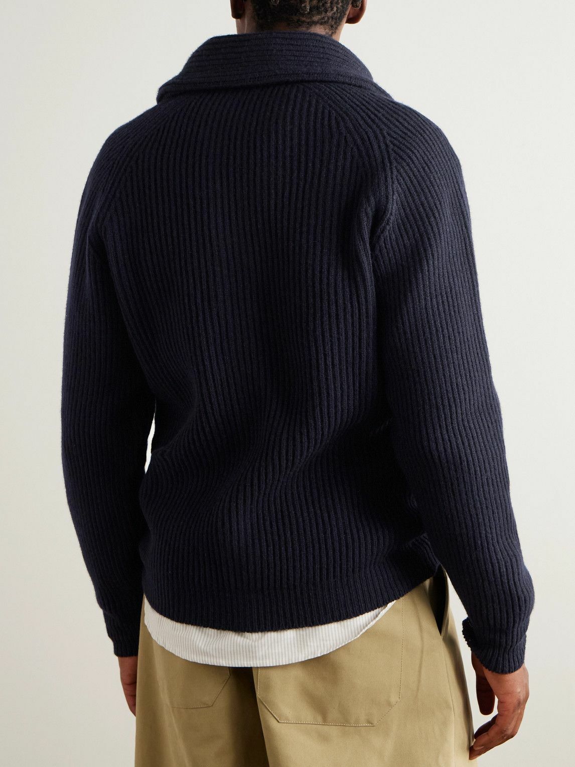 Cardigan En Laine Col Châle Boglioli Pour Homme - Vert Armée XXL, Maille Côtelée, Qualité Premium