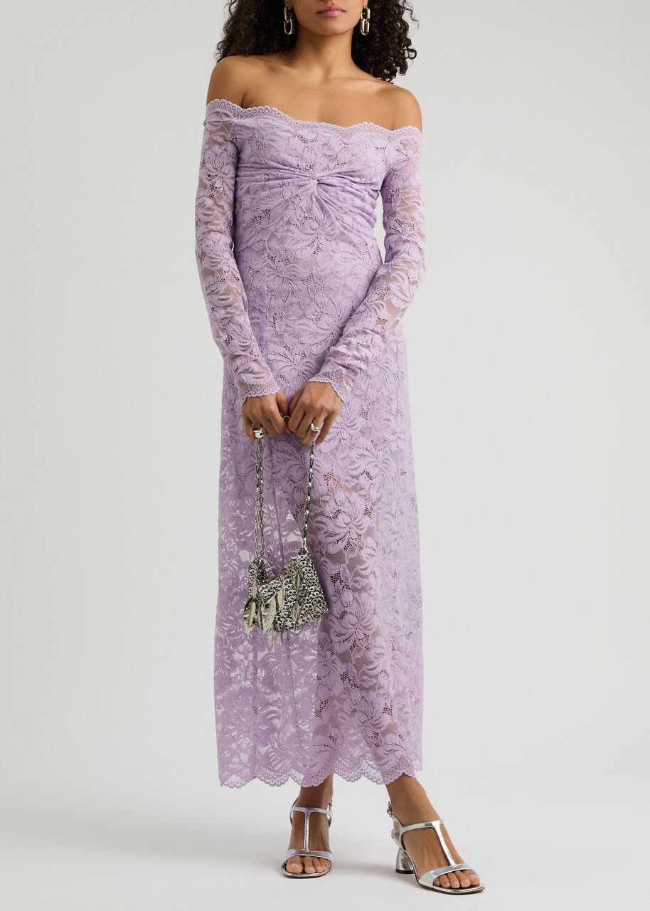 ワンピース RABANNE LAMINATED LACE OFF-THE-SHOULDER DRESS Off The Shoulder Lace Midi Dress by Rabanne | Rent the Runway