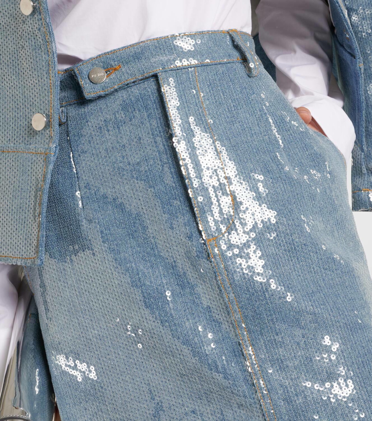Xu Zhi Sequined denim pencil skirt