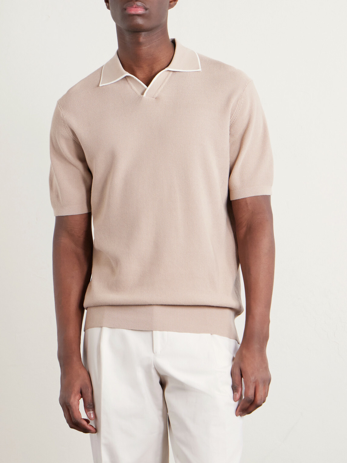 Hartford - Open-Collar Cotton-Piqué Polo Shirt - Neutrals