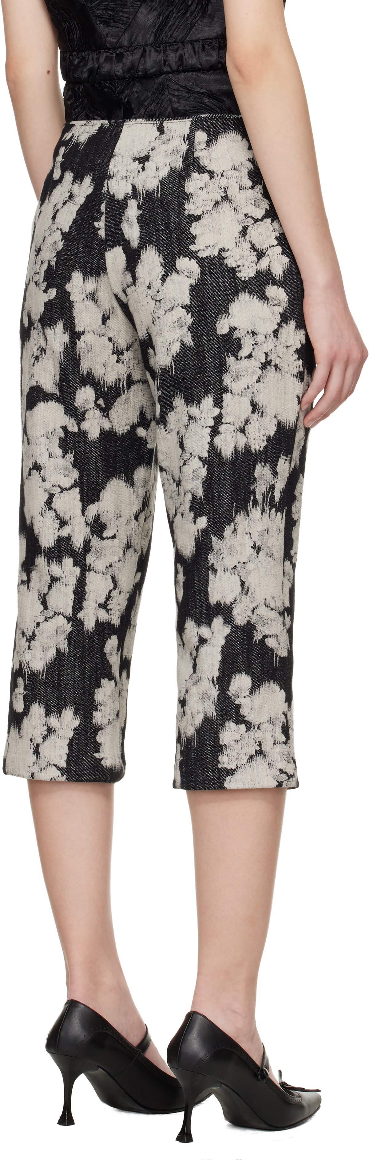Anna Sui Black & Off-White Rose Capri Trousers
