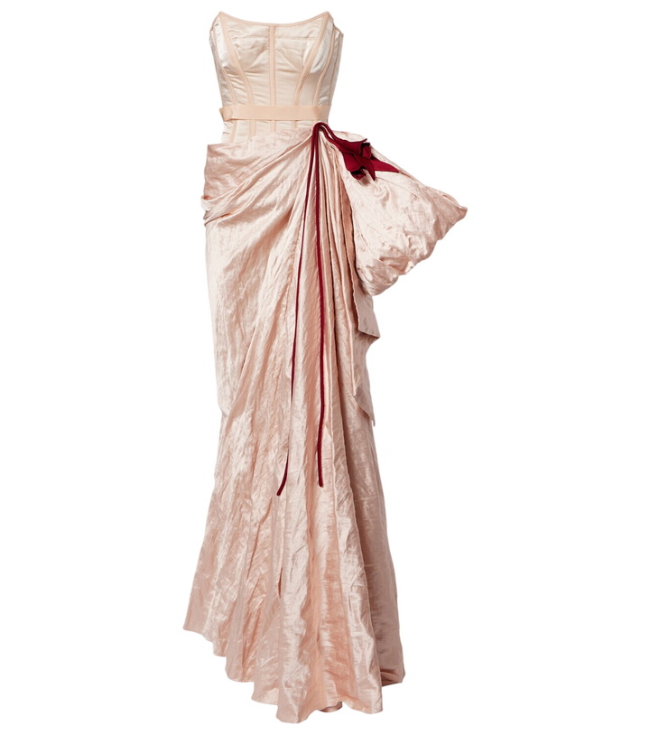 Photo: Erdem Floral-appliqué draped satin gown