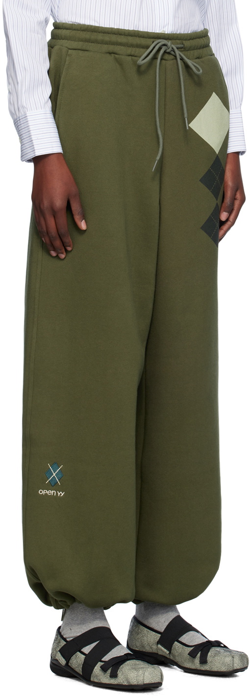 OPEN YY Green Argyle Wide Sweatpants