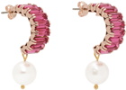 Magda Butrym Gold & Pink Pearl Drop Half Hoop Earrings