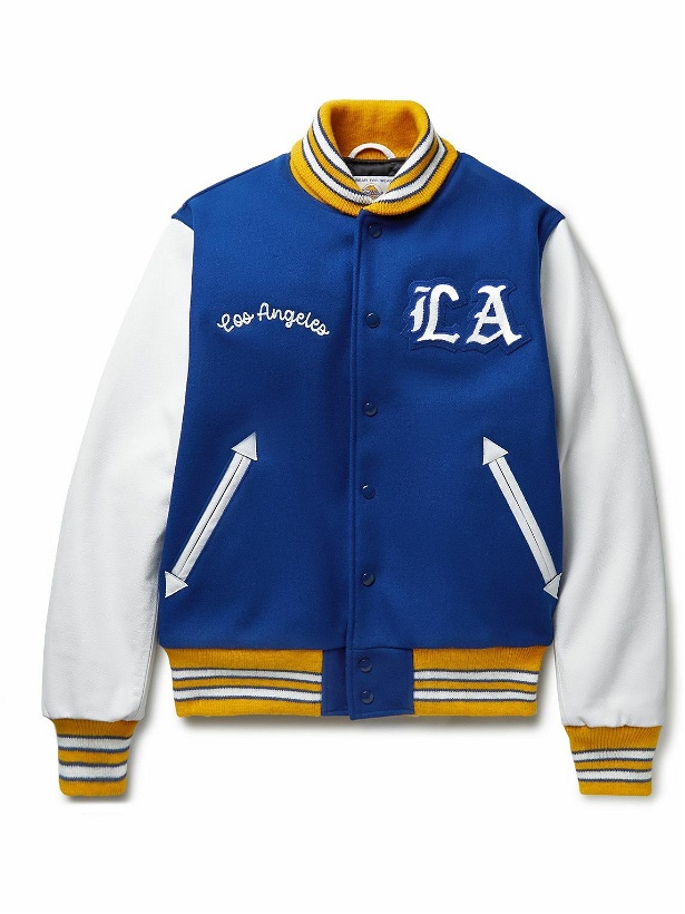 Photo: Golden Bear - Los Angeles Appliquéd Wool-Blend and Leather Varsity Jacket - Blue