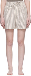 Tekla Off-White & Brown Poplin Pyjama Shorts
