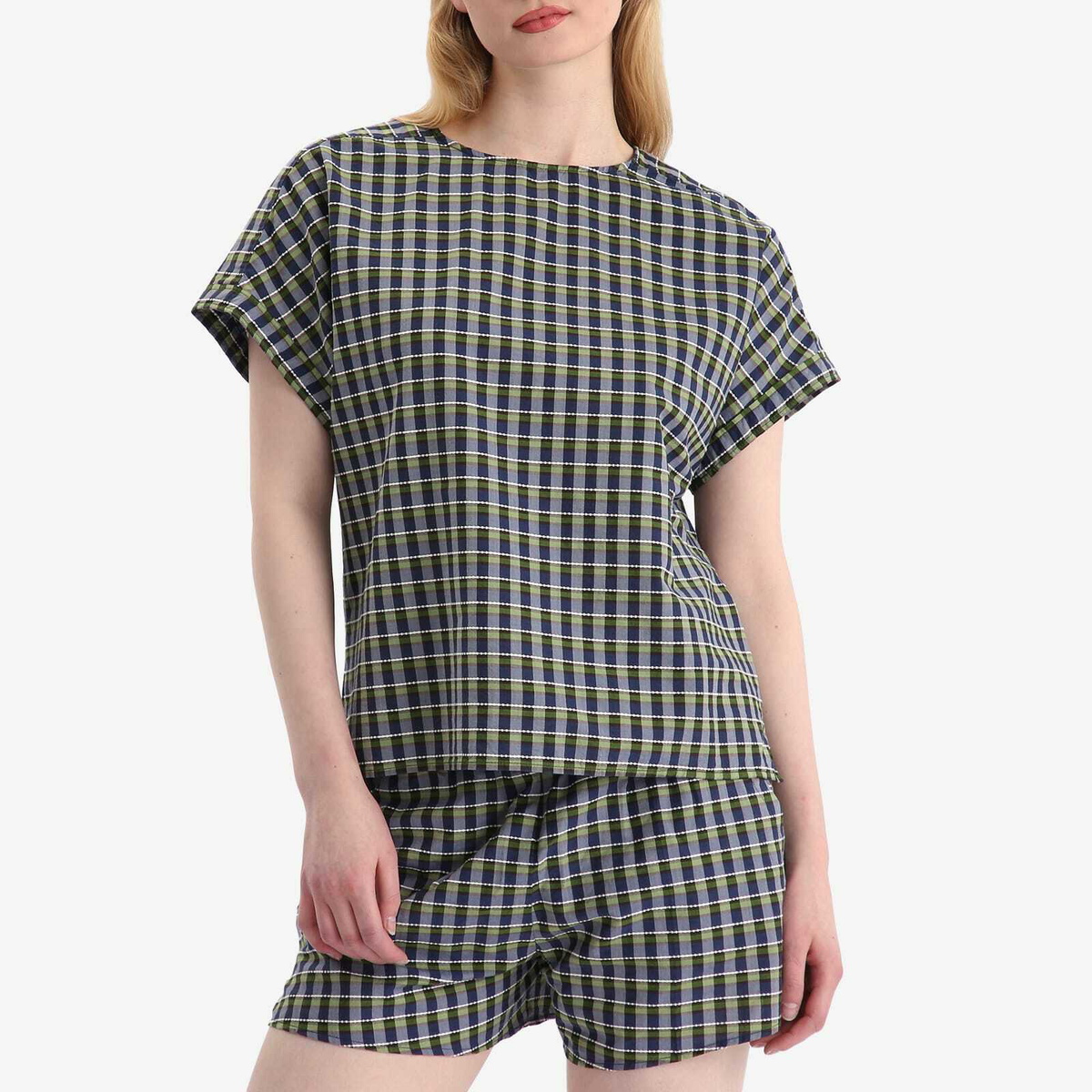 A.P.C. Women's Malorie Check Short Sleeve Top in Green