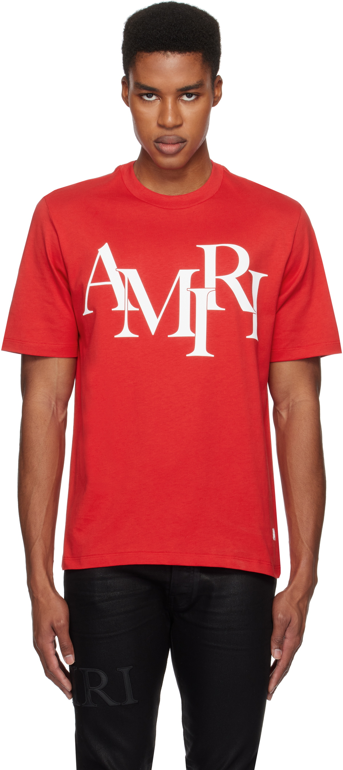 AMIRI Red 'AMIRI' Staggered Logo T-shirt Amiri