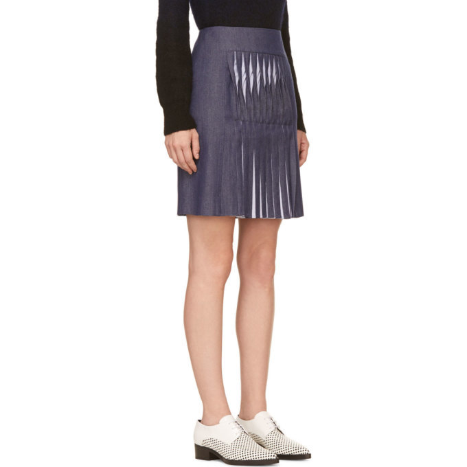 Richard Nicoll Blue Twill Twist Pleat Skirt