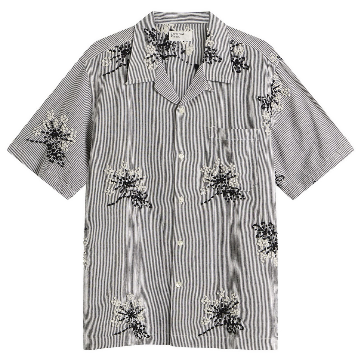 Universal Works Men's Hand Embroidered Stripe Road Shirt in Grey