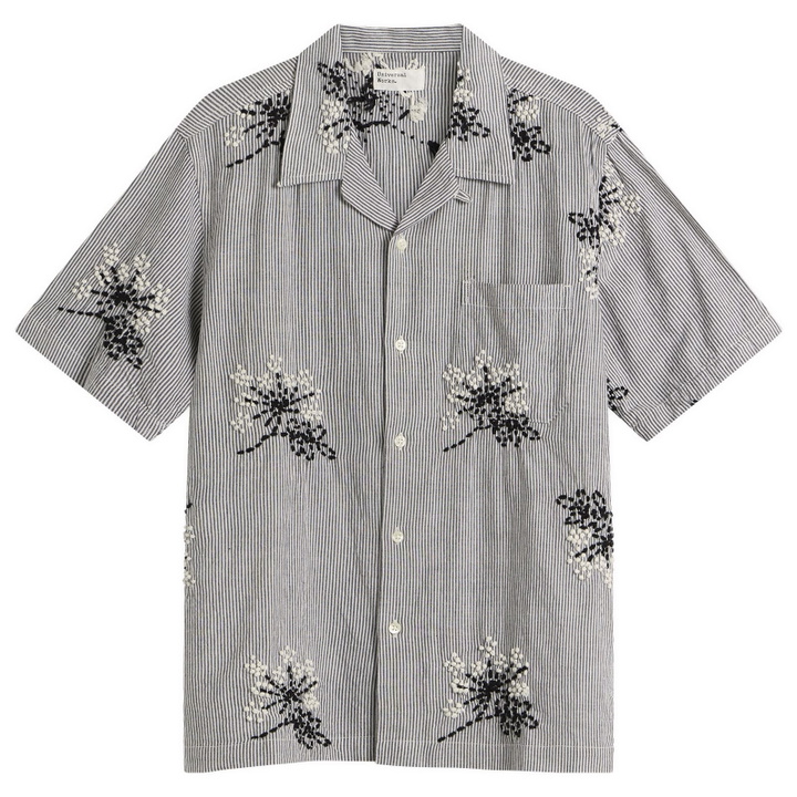 Photo: Universal Works Men's Hand Embroidered Stripe Road Shirt in Grey