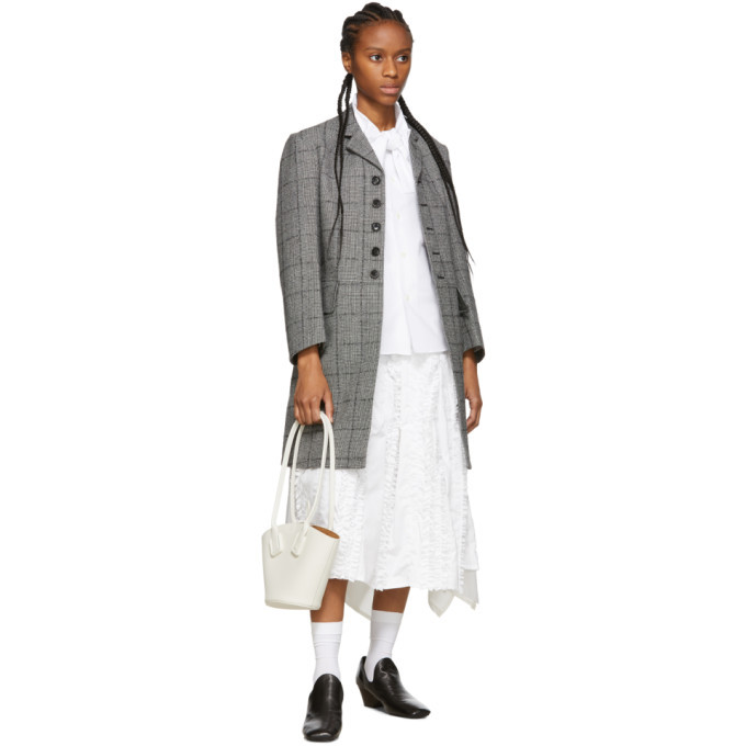 Tricot Comme des Garcons White Wool Frayed Edge Pleat Skirt