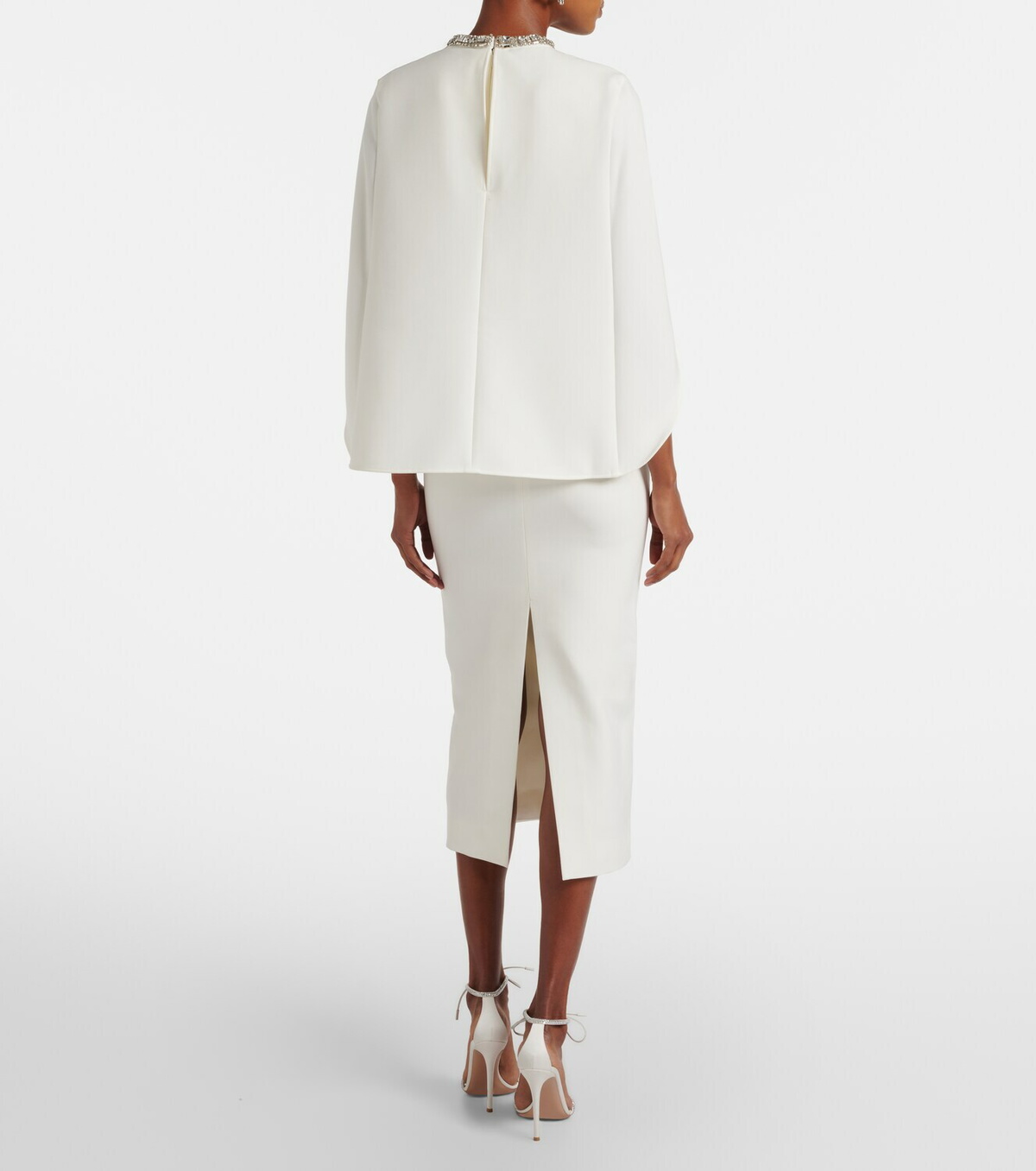 Roland Mouret Caped crystal-embellished crêpe midi dress