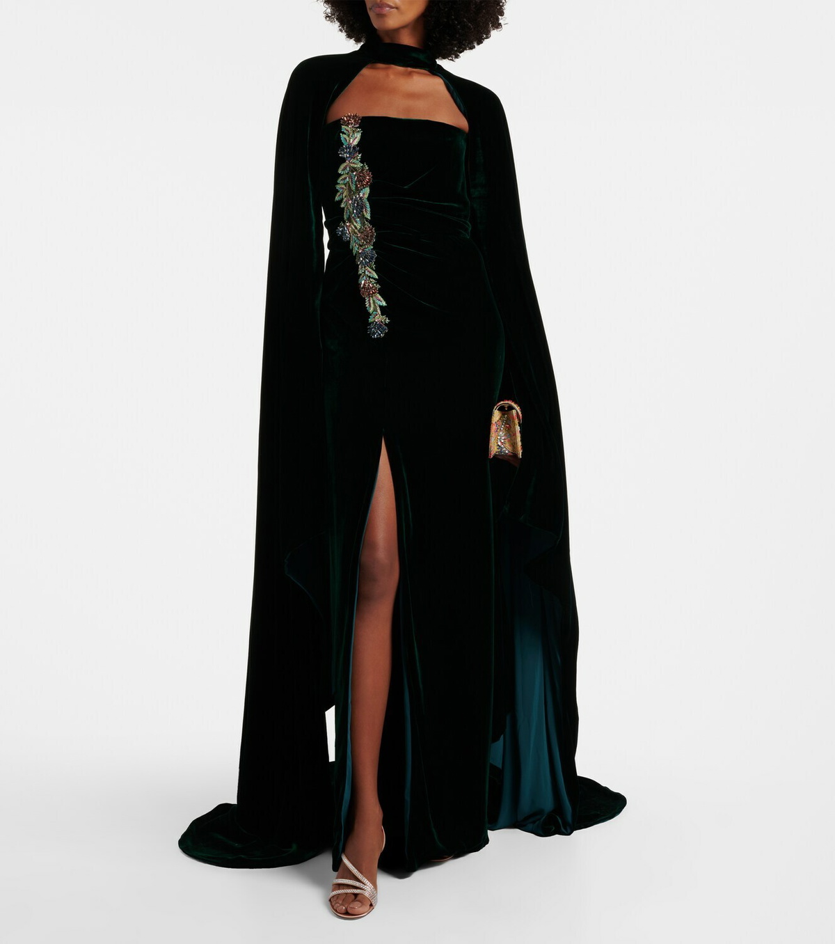 Costarellos Brisha caped embellished velvet gown