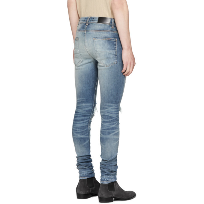 Jean Skinny Amiri - Bleu Indigo Avec Fourrure Et Détails Léopard - Taille Régulière