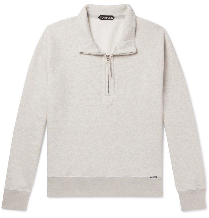 Photo: TOM FORD - Garment-Dyed Cotton-Jersey Half-Zip Sweatshirt - Gray