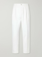 Canali - Tapered Pleated Cotton-Twill Trousers - Neutrals
