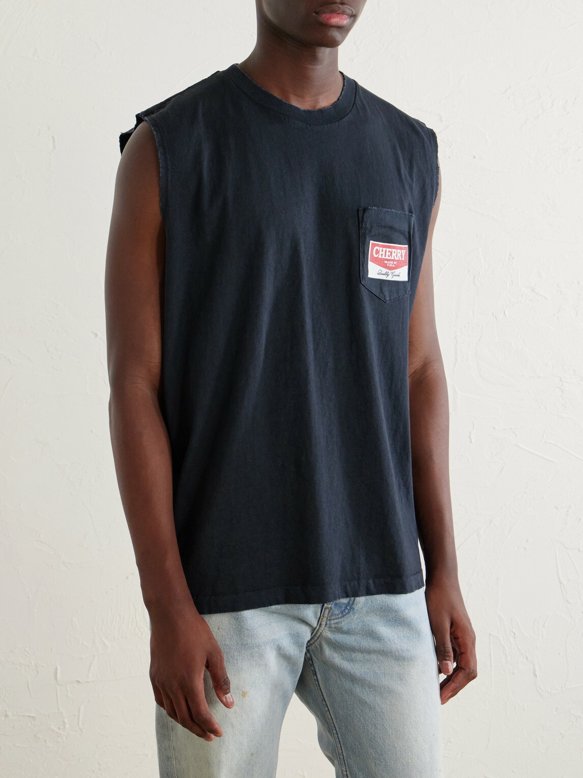 Cherry Los Angeles - Logo-Printed Distressed Cotton-Jersey Tank Top - Black