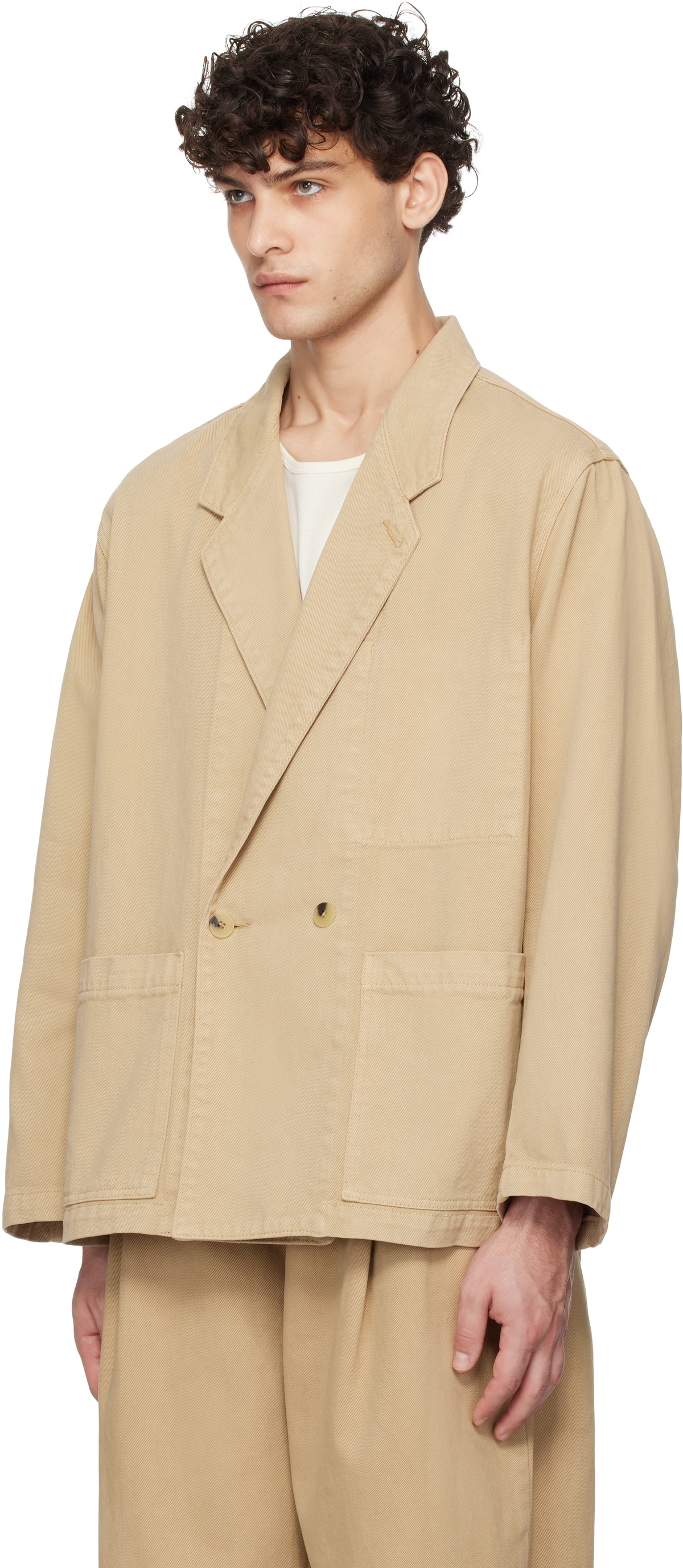 LE17SEPTEMBRE Tan Over-Dyeing Double-Breasted Denim Blazer
