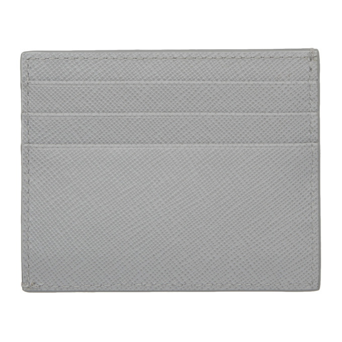 Prada Saffiano Flat Business Card Holder, Gray (Argillo)
