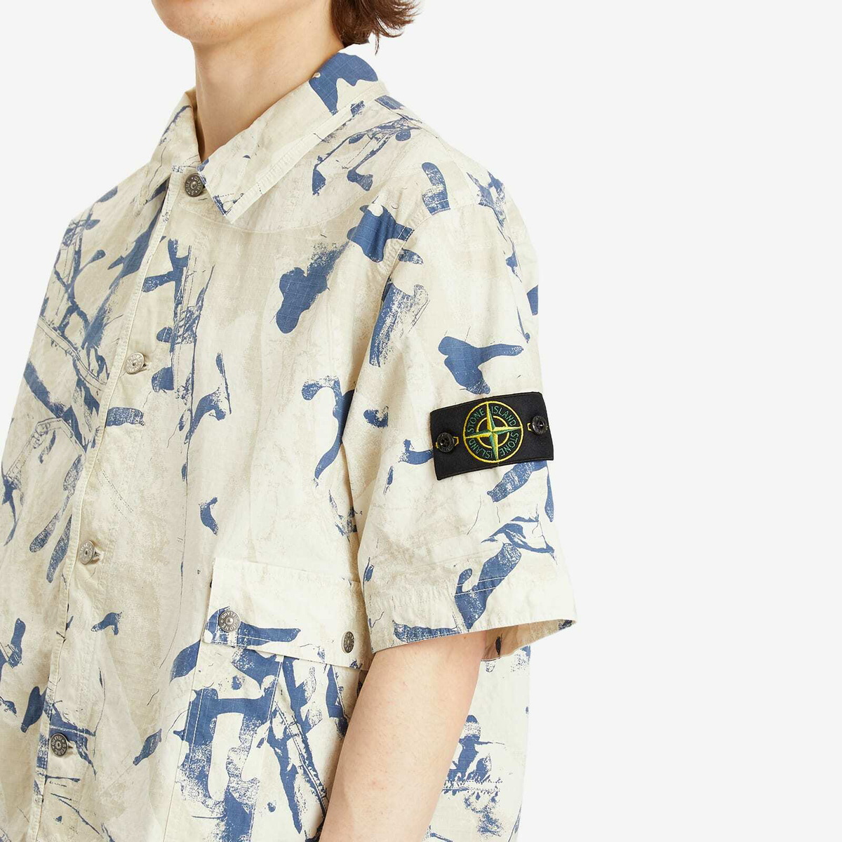 Stone Island Men's Scan Camo Ripstop-OVD Short Sleeve Shirt in