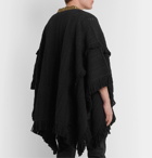 SAINT LAURENT - Embellished Fringed Virgin Wool Poncho - Black