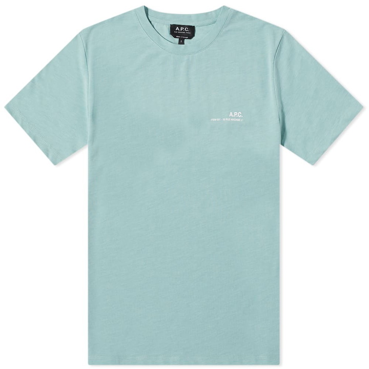 Photo: A.P.C. Men's Item Logo T-Shirt in Turquoise Melange