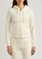 Juicy Couture Robertson Hooded Velour Sweatshirt Cream