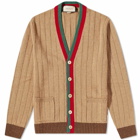 Gucci Men's Webbed Placket Cardigan in Beige