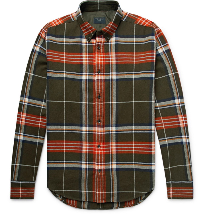 Photo: rag & bone - Tomlin Slim-Fit Button-Down Collar Checked Cotton-Flannel Shirt - Green